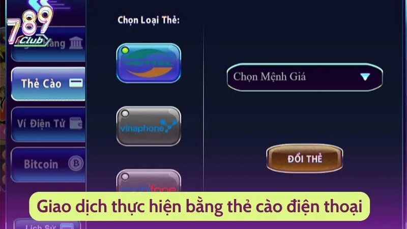 Giao dịch thực hiện bằng thẻ cào điện thoại