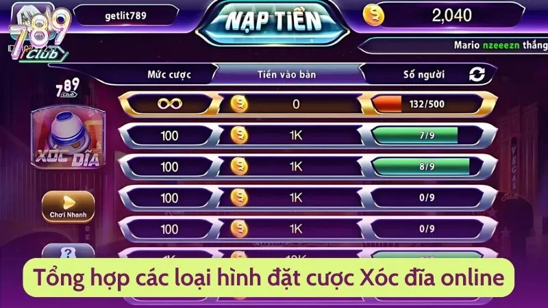 Tổng hợp các loại hình đặt cược Xóc đĩa online